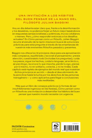 Contraportada Cómo pensar como un filósofo