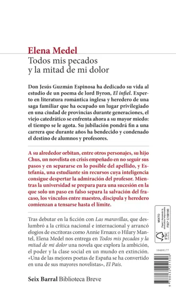 Contraportada Todos mis pecados y la mitad de mi dolor