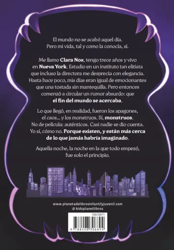 Contraportada Clara Nox 1. Ahora hay monstruos