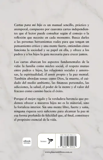 Contraportada Cartas para mi hijo