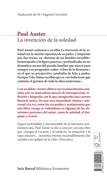 Contraportada La invención de la soledad